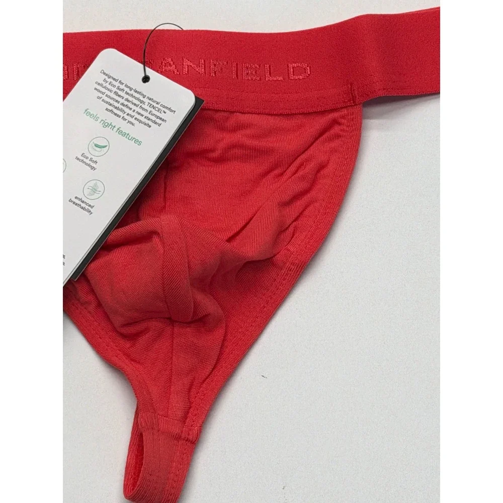 Todd Sanfield Red Tencel Thong Underwear Logo Waistband Mens XS